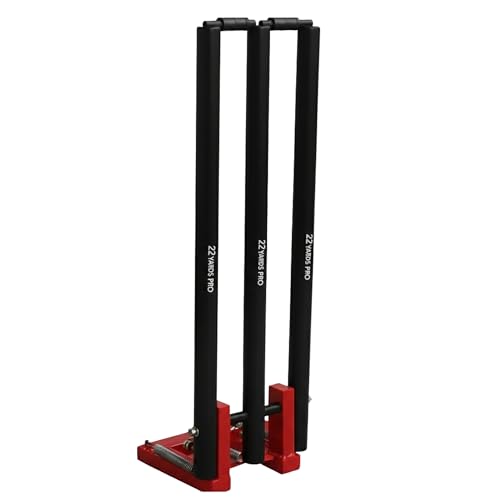 22YardsPro Cricket Wickets with Bails & Metal Base Durable & Weather-Resistant Cricket Stumps Set for Training & Matches Available in Green & Yellow (Black)