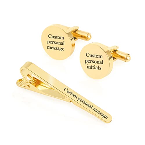 MignonandMignon Fathers Day Gift Custom Engraved Sets for Men Groomsman Brother of the Bride Unique Jewelry Personalized Accessories -(Cufflinks & Tie Clip Set)