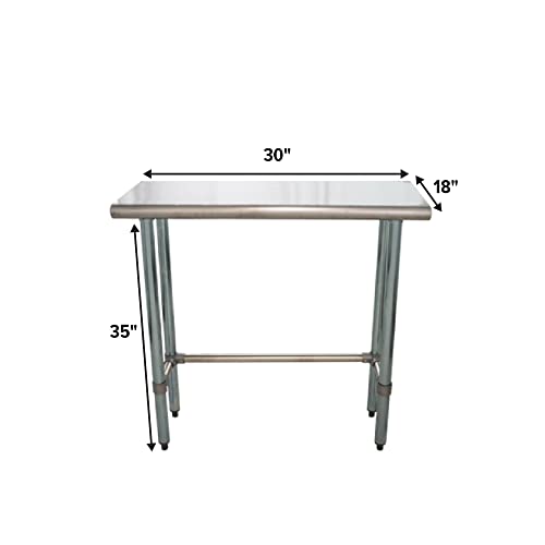 Image of 18 inch Deep x 30 inch Long Open Base Stainless Steel Work Table - Express KitchQuip NSF Certified Commercial Prep Table with Galvanized Legs for Kitchen, Food Truck & Garage