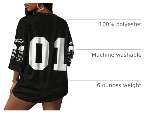Image of RoseSeek Women's Jersey Shirts Number Graphic V Neck Football T Shirts Tops | 3 /4 Sleeve Length, Oversized, Mesh, Workout, Jersey Tops, Summer, Soccer, Baseball, Streetwear