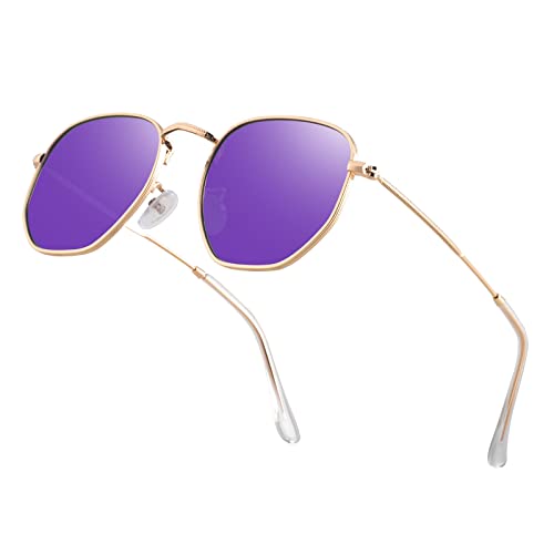 Image of Hipster Hexagonal Polarized Sunglasses Men Women Geometric Square Small Vintage Metal Frame Retro Shade Glasses