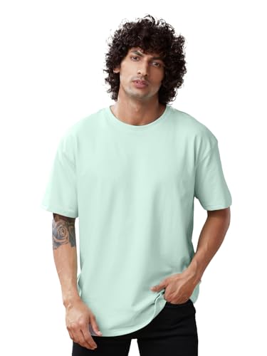 Image of crazymonk Oversized Baggy Fit Drop Shoulder Half Sleeves Round Neck Solid Pure Cotton T-Shirt for Men