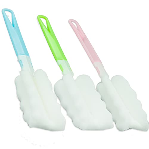 Lot de 3 brosses en mousse avec long manche réglable - Pour tasses, tasses, bouilloires, verres à vin et biberons