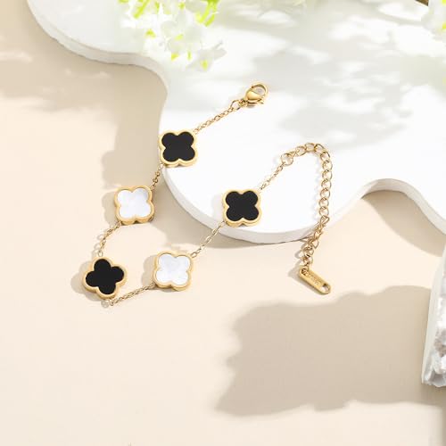 Image of AIPPK 18K Gold Plated Clover Lucky Bracelet for Women White /Black /Red /Green Flower Four Leaf Link Bracelets Trendy Jewelry Gifts for Women