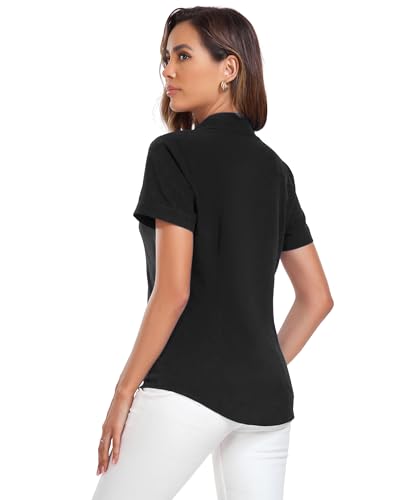 Atnlewhi Womens Button Down Shirts Short Sleeve Business Collared Work Office Formal Casual Blouse Tops Black