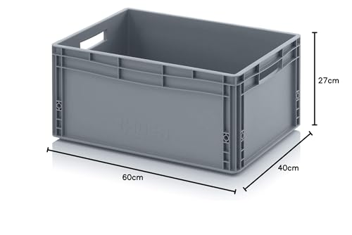 Auer Packaging Eurobehälter 60 x 40 x 27 Euro stapelbar 60x40x27 Lagerbox Eurobox groß grau Transportbox Catering Garagenbox Plastik Box stapelbar mit Griffen