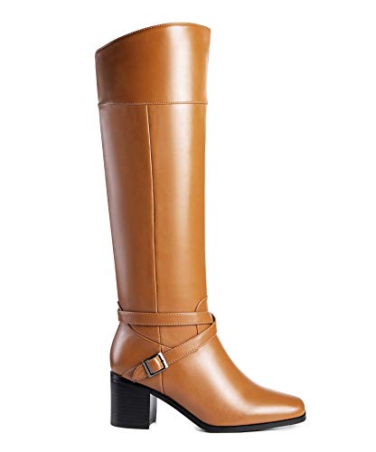 ANN CREEK 'Jumas' Women's Knee-high Square Toe Block Heel Crisscross Buckle Straps Cowboy Riding Boots2