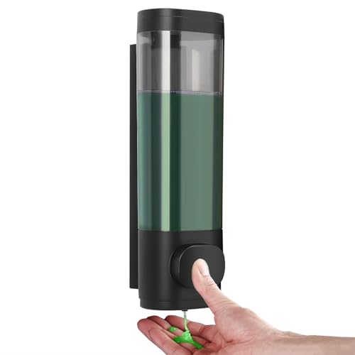 300ml Wall Mounted Soap Dispenser Shower Gel Dispenser Wall Mounted with Black Button Handwash Shampoo and Conditioner Container No-Drill Soap Dispenser for Bathroom Home Hotel Office Restaurant