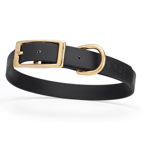 Image of Viper Biothane Heavy Duty Waterproof Dog Collar Strong Coated Nylon Webbing w /Solid Brass Hardware Odor-Proof Easy to Clean High Performance Fits Small Medium or Large Dogs, Black