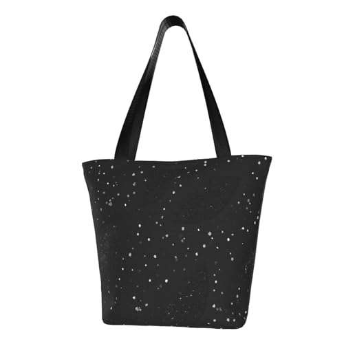 Black Shimmering Print Lightweight Shoulder Bag Summer Outings Tote Bags Travel Hiking Work Casual Use