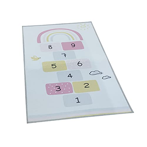 Kinderteppich Hüpfspiel Teppich Hüpfkästchen Kinder-Teppich Für Kinderzimmer, Spiel-Teppich Mit...