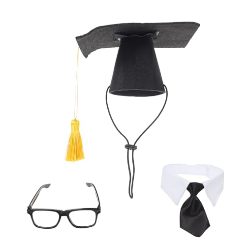 Sombrero y corbata de graduación para mascotas miniatura 1