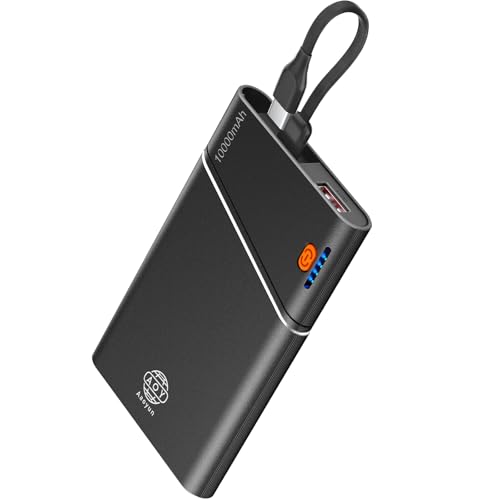 Portable Charger Power Bank, 10000mAh 22.5W PD Super Fast Charging Powerbank with Built-in USB C in&Out Cable, Slim External Phone Battery Pack for iPhone 16/15/14 iPad Samsung S24 Android etc