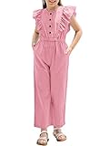 GAMISOTE Girls' High Waist Jumpsuits Cotton Crew Neck Casual One Piece Rompers Pink