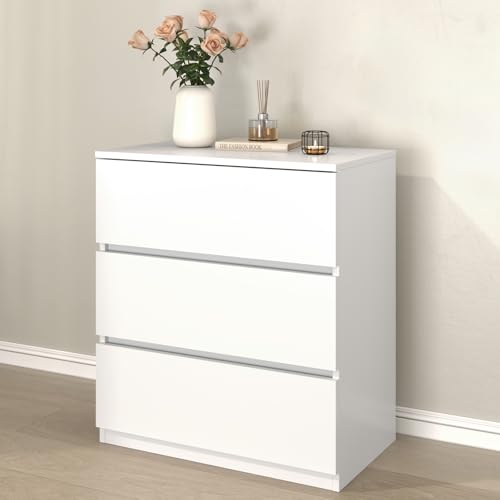 furtble 3 Drawer Dresser Small Dresser for Closet Wooden White Nightstand for Bedroom Chest of Drawers Side Table Storage Cabinet for Home Office Entryway Hallway