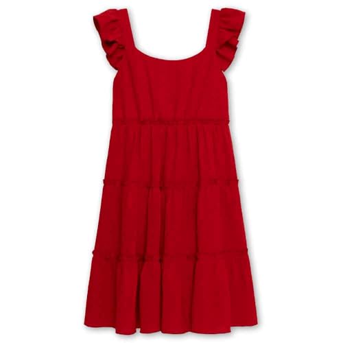 Speechless Girls' Dobby Jacquard Flutter Sleeve Tiered Ruffle Skirt Knee Length Dress