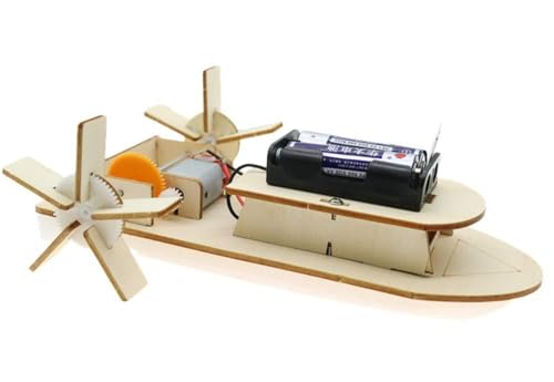 Integy Wooden DIY Educational Battery Powered Paddle Steamer Boat Model Toy
