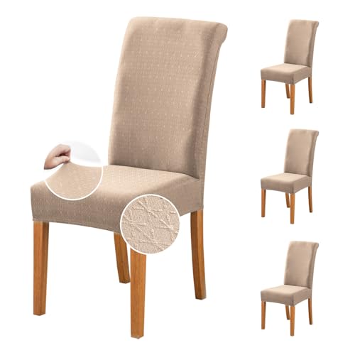 Waterproof Dining Room Chair Covers Set of 4, Washable Removable Dining Chair Cover, Slipcover Chair Covers Stretchable, Suitable for Dining Room, Kitchen, Restaurant (Khaki, 4pcs)