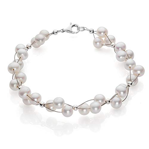 Preisvergleich Produktbild Armband aus Süßwasser Perlen Zuchtperlen creme-weiß Armschmuck Damen Hochzeit