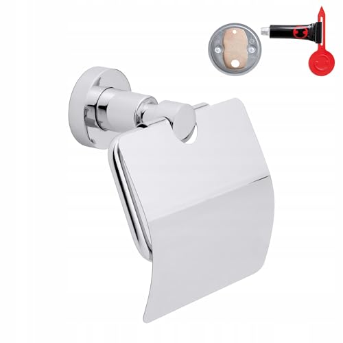 tesa LOXX Toilettenpapierhalter mit Deckel, verchromt - WC-Rollenhalter zur Wandbefestigung ohne Bohren, inkl. Klebelösung -140 mm x 135 mm x 80 mm