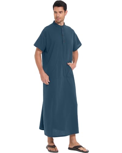 YAOHUOLE Men's Kaftan Thobe - White, One Size (Large), Muslim Arabic Thobe for Men - Adult Men3