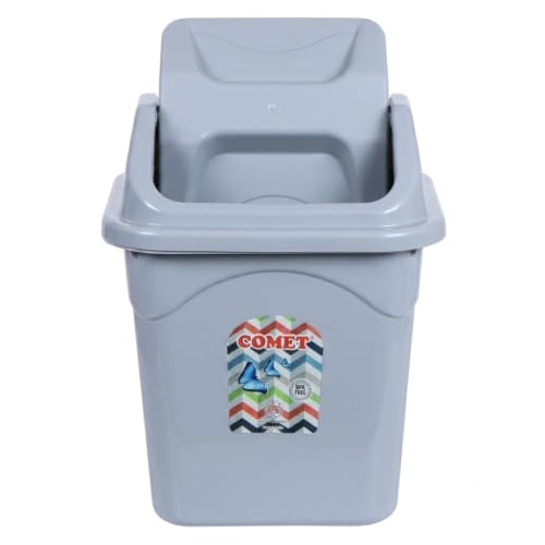 Image of COMET Plastics Table Dustbin With Swing Lid (4L) | Set Of 2 | Desktop Trash Can For Home, Office etc.|Strong and Durable Virgin Plastic Dustbin| 20cm x 18cm x 24cm| Light Grey
