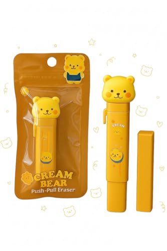 Image of Parshya Cute Cream Beear Push-Pull Eraser | Fun Retractable Design | Ideal for Homework, Art, & Office Use