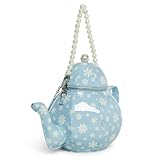 ZGRJSZDD Women PU Leather Floral Handbag Crossbody Shoulder Bag Pearl Chain Valentine Teapot Purse for Girls, 2527 Blue