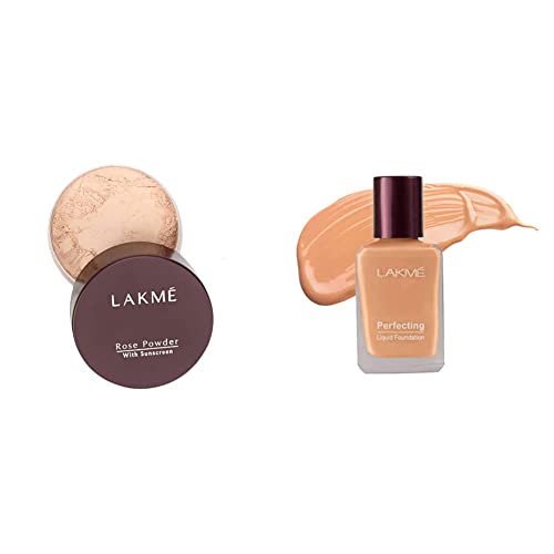 Image of LAKME Rose Natural Face Powder for Oily Skin Type, Soft Pink, 40G And Perfecting Liquid Foundation, Shell, 27Ml