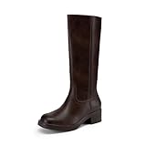 DREAM PAIRS Womens Knee High Boots Square Toe Platform Chunky Block Heel Banana Campus Boots for Women Comfortable Low Heel Side Zipper Womens Riding Tall Boots,Size 7,Dark Brown,DWUMKB2539