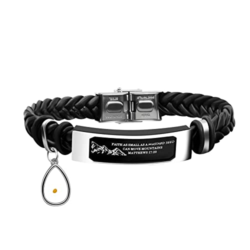 Uloveido Leather Wristbands Bracelet Faith Small AS A Mustard Seed Can Move Mountains Matthew 17:20