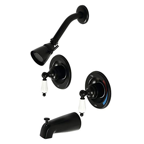 Grifería para bañera y ducha Kingston KB660PL, acabado mate negro, colección vintage, doble manija, construcción de latón de alta calidad para durabilidad y fiabilidad