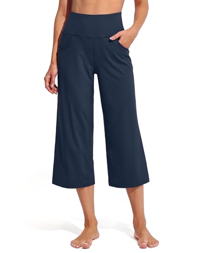 Image of Promover 14 inch /21 inch /23 inch /25 inch Inseam Capri Pants for Women Wide Leg Yoga Cropped Pants with Pockets Loose Casual Summer Pant