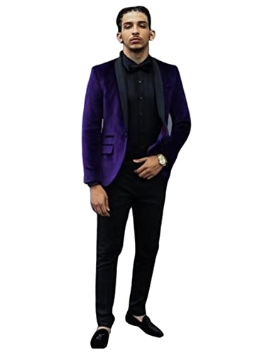 Men's Velvet Suit One Button Shawl Lapel Jacket Pants for Business Daily Casual