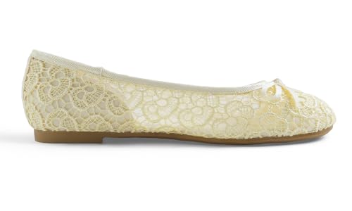 Image of FEVERSOLE Round Toe Lace Ballet Crochet Flats Women's Comfy Breathable Shoes