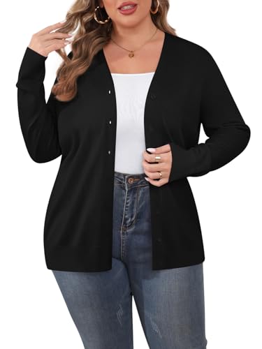 TIANZHU Plus Size Cardigan for Women Button Open Front Long Sleeve V Neck Comfy Lightweight Sweaters XL-4XL