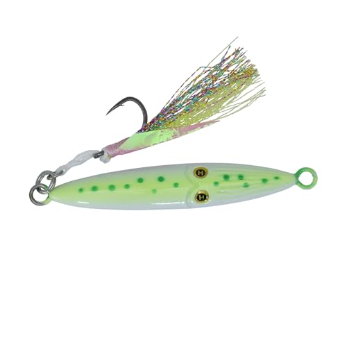 Hogy Groundfish Squinnow Jig Lure Saltwater Jig for Seabass Porgy Fluke Snapper & Grouper Heavy-Duty Biki Teaser Assist Hooks Bottom Fishing Jig for Structure Wrecks & Reefs (Green 4.5 oz)