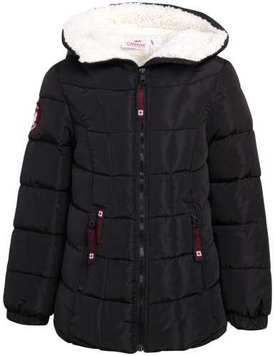 CANADA WEATHER GEAR Girls' Jacket - Sherpa Lined Puffer Coat with Hood (Size: 4-16), Size 14/16, Black/Cream CANADA WEATHER GEAR Girls' Jacket - Sherpa Lined Puffer Coat with Hood (Size: 4-16), Size 14/16, Black/Cream