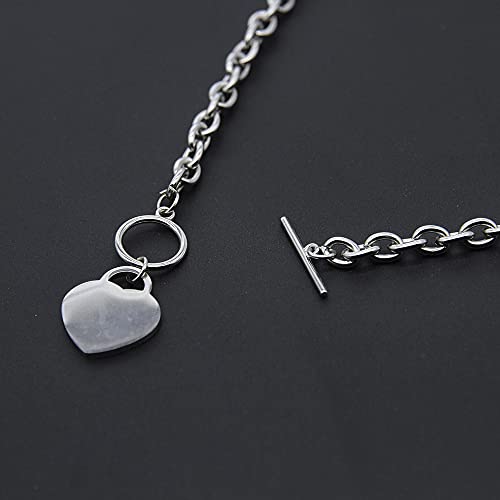Avanlin Heart Toggle Necklace Silver Stainless Steel Pendant Choker Charm Necklaces Cable Chain Jewelry For Women Girls #TOP5