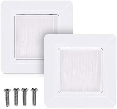 kwmobile Flush Brush Wall Plate - 2X Single Gang Flush Wall Mounted Brush Faceplate to Cover Outlets, Sockets and Tidy Up Wires and Cables - White