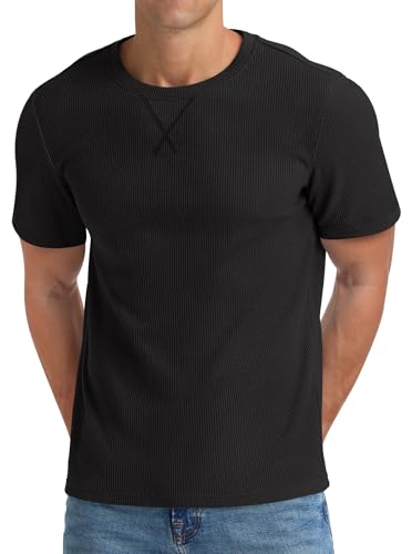 NITAGUT Mens Casual T-Shirt Waffle Crewneck Hipster Short Sleeve ...
