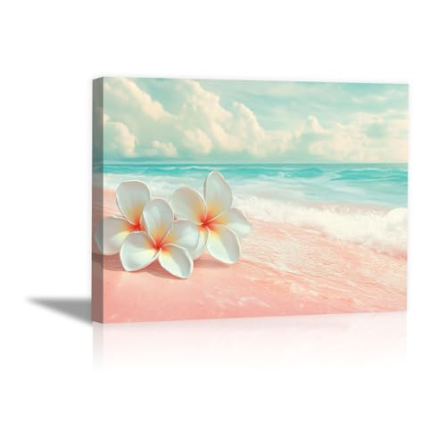 Tableau plage et mer rose 20x30cm encadré TZKRWRH