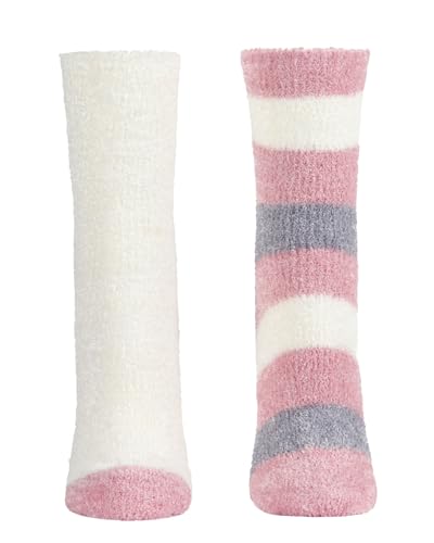 Natori Chenille Striped/Solid Cozy Crew 2 Pair Pack3