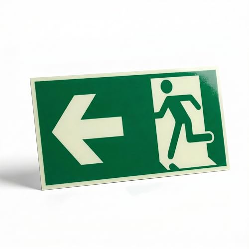 XAQAMY Panneau Sortie de Secours Aluminium 30x15cm, Signalisation Évacuation DIN 67510 Photoluminescent et Réfléchissant, Plaque Adhésive Aluminium 3mm,...