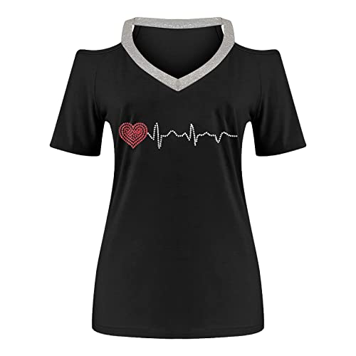 Tops for Women Fall Summer Short Sleeve Cold Shoulder Vneck Backless Halter Tops Shirt Blouses Women 2025 UT3