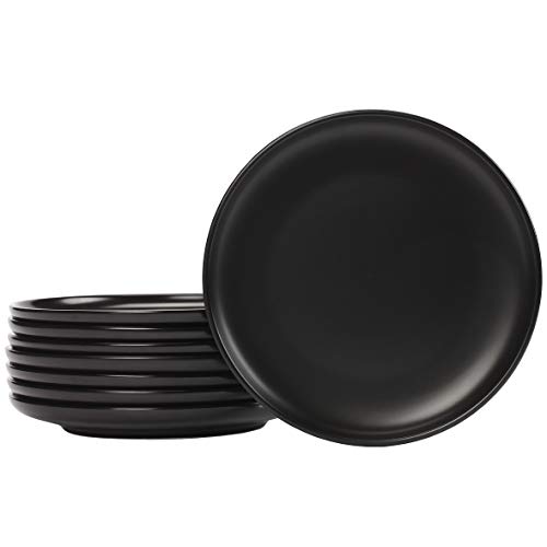 Monamour 8 Inch Matte Ceramic Dinner Plates Round Lunch Salad Plates Porcelain Serving Plates 8 Packs Black
