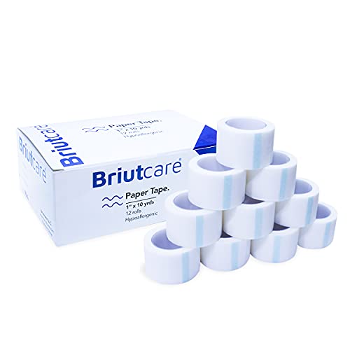 Medical Tape Surgical Paper Tape 1"x10 Yds (12 Pcs) by Briutcare | Hypoallergenic Fabric & Latex Free for Sensitive Skin | Micropore Adhesive First Aid Bandage