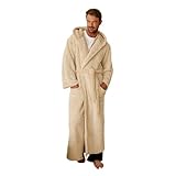 OHS Beige Dressing Gown Teddy Marl, Super Soft Warm Hooded Full Length Unisex Bath Robe with Pockets Oversized Dressing Gown for Adults Loungewear & Sleepwear, One Size
