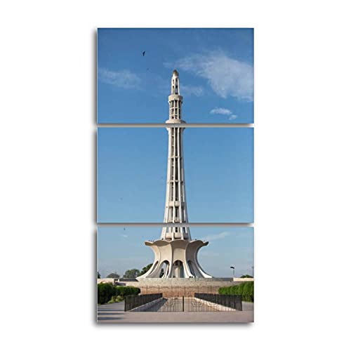 Minar e Pakistan Tower of Pakistan monument Canvas Prints Wall Decor 3 Pieces Vertical Contemporary Artworks for Bedroom Bathroom Office Gifts 12x20inchx3pcs