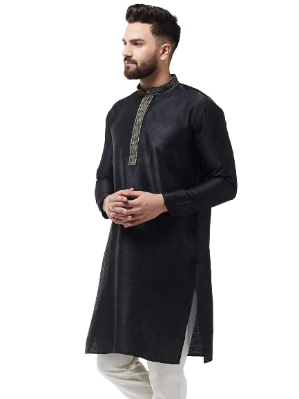 Image of SOJANYA Men's Silk Blend Kurta for Navratri | Paisley Print Regular Fit Ethnic Kurta for Festival & Puja